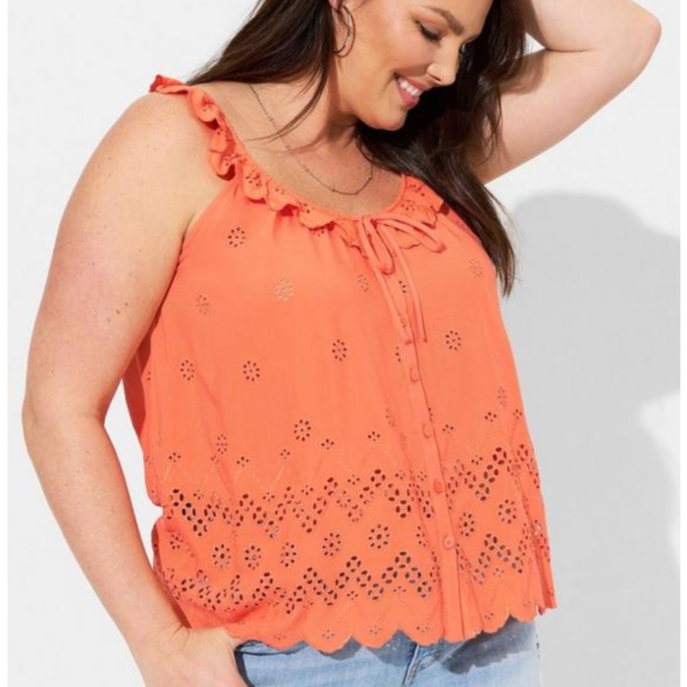 TORRID Eyelet Ruffle Tie Front Tank Top 2X NWOT